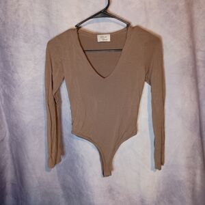 Black Bead Taupe V-neck Bodysuit